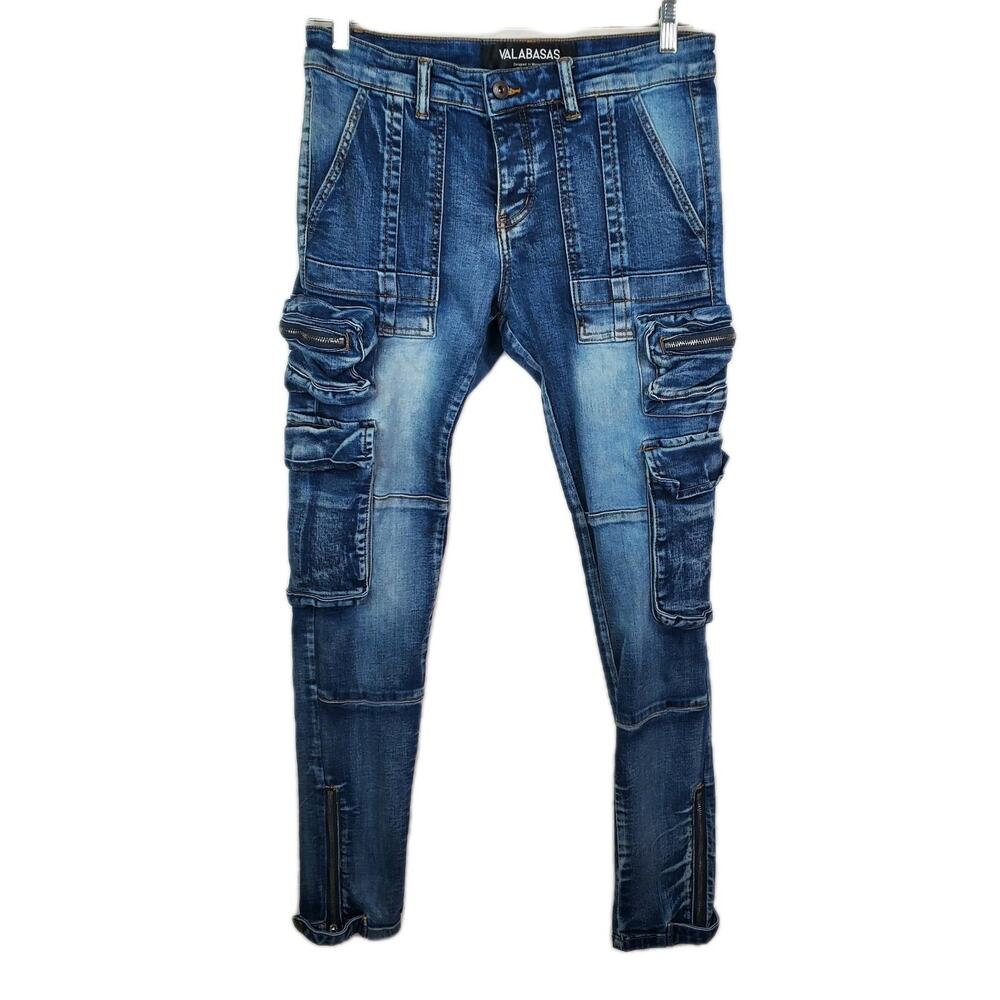 Valabasas Y2K Blue Skinny Jeans Mens 30 x 32 Stacked Denim Zippers Buttonfly